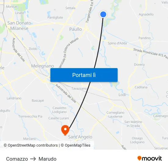 Comazzo to Marudo map