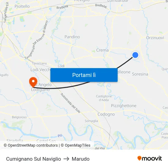 Cumignano Sul Naviglio to Marudo map