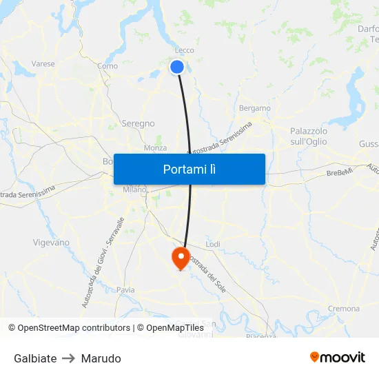Galbiate to Marudo map