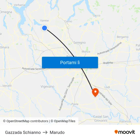 Gazzada Schianno to Marudo map
