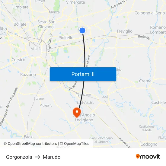 Gorgonzola to Marudo map