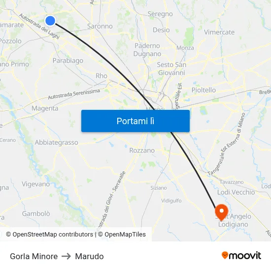 Gorla Minore to Marudo map