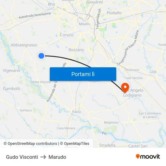 Gudo Visconti to Marudo map