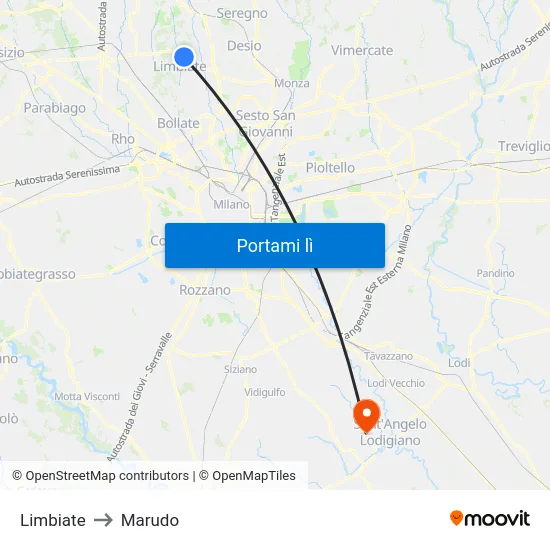 Limbiate to Marudo map