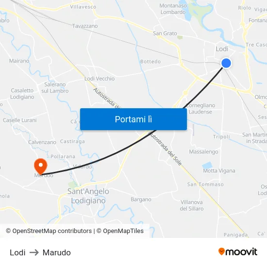 Lodi to Marudo map