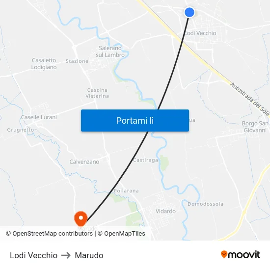 Lodi Vecchio to Marudo map