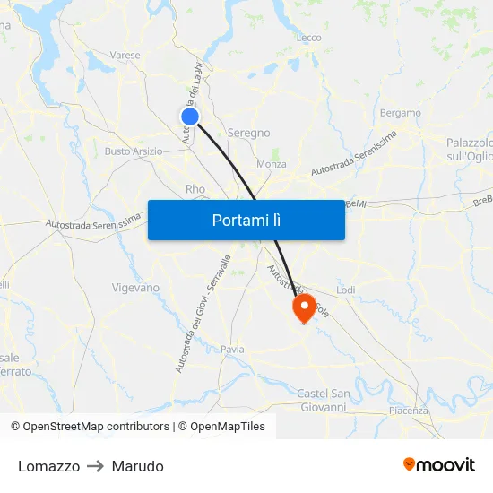 Lomazzo to Marudo map