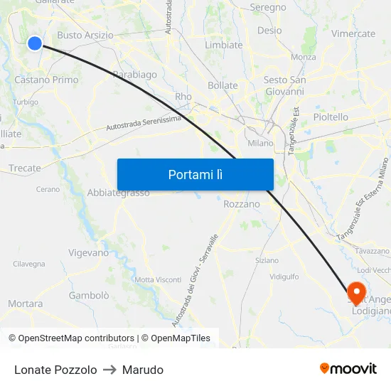 Lonate Pozzolo to Marudo map