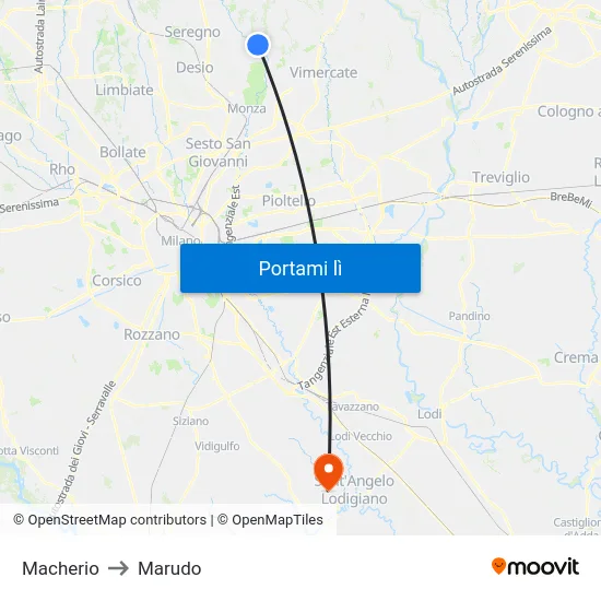 Macherio to Marudo map