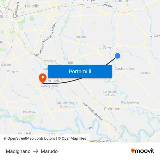 Madignano to Marudo map
