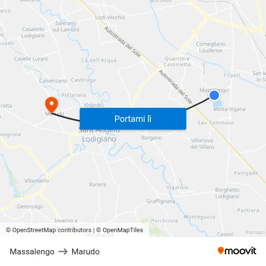 Massalengo to Marudo map