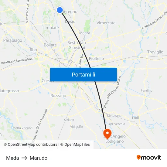 Meda to Marudo map