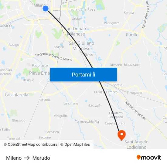 Milano to Marudo map