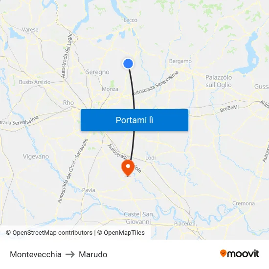 Montevecchia to Marudo map