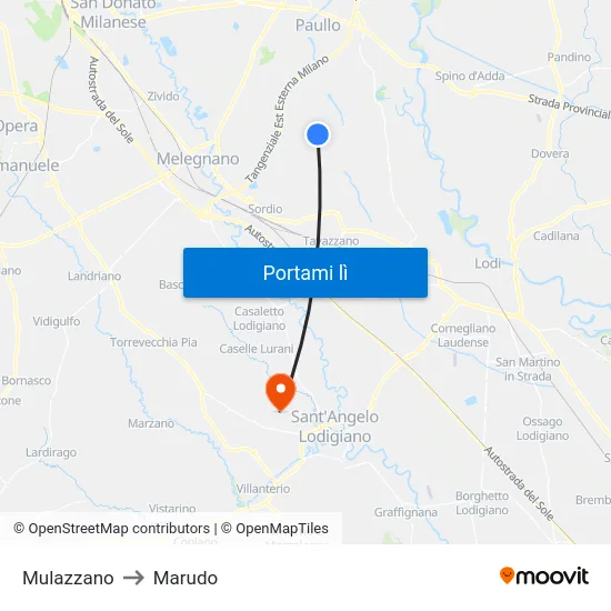 Mulazzano to Marudo map