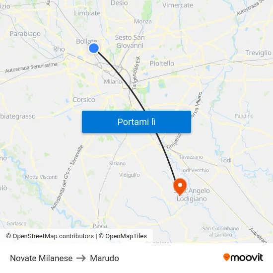 Novate Milanese to Marudo map