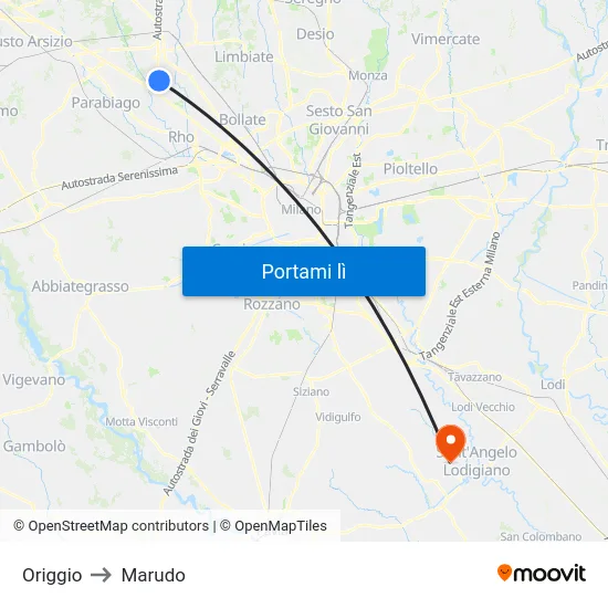 Origgio to Marudo map