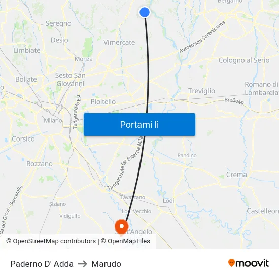 Paderno D' Adda to Marudo map