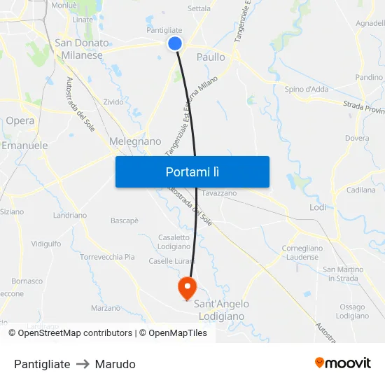Pantigliate to Marudo map