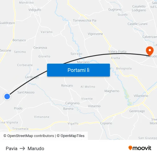 Pavia to Marudo map
