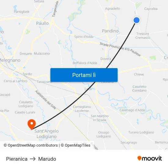 Pieranica to Marudo map