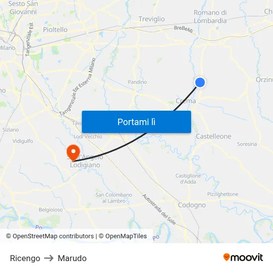 Ricengo to Marudo map