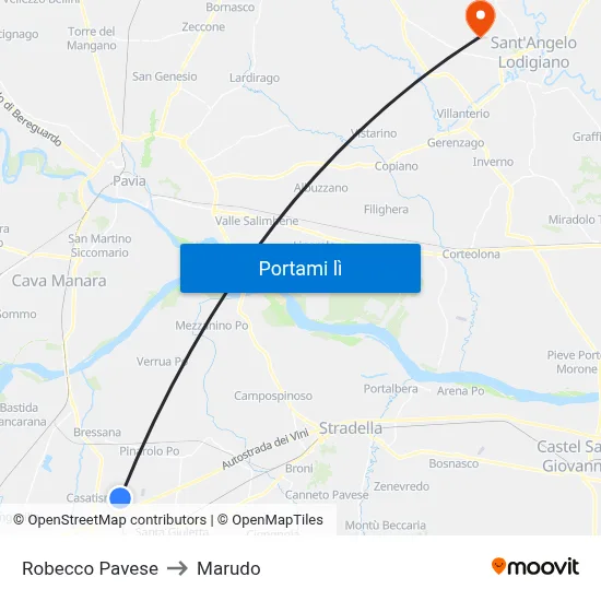 Robecco Pavese to Marudo map