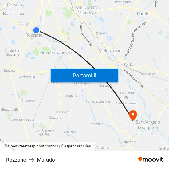Rozzano to Marudo map