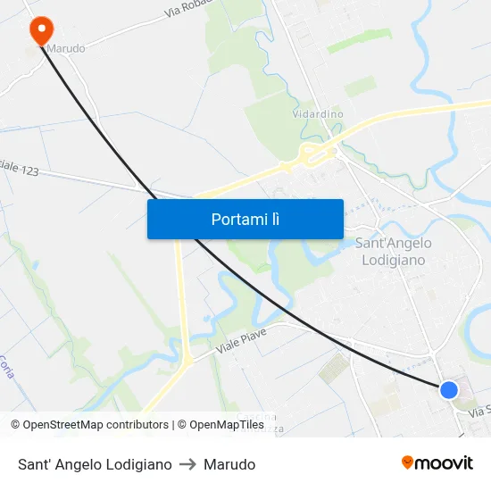 Sant' Angelo Lodigiano to Marudo map