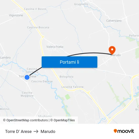 Torre D' Arese to Marudo map
