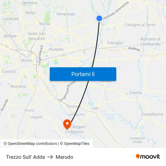 Trezzo Sull' Adda to Marudo map