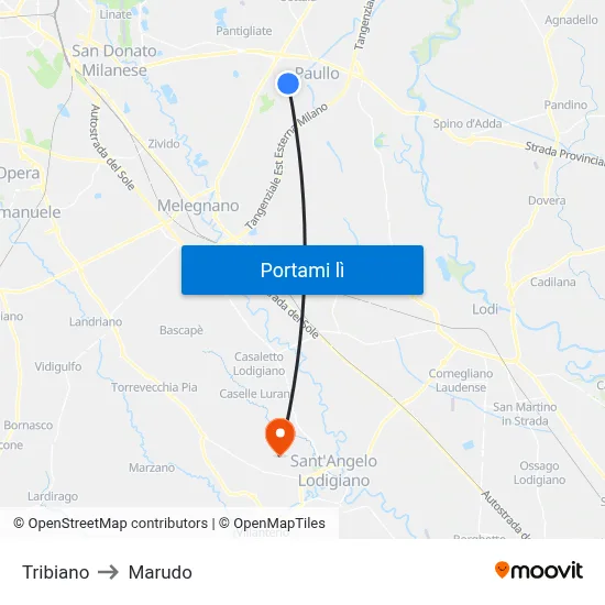 Tribiano to Marudo map