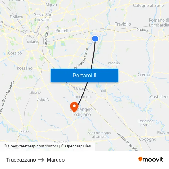 Truccazzano to Marudo map
