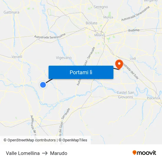 Valle Lomellina to Marudo map