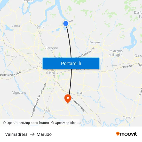 Valmadrera to Marudo map