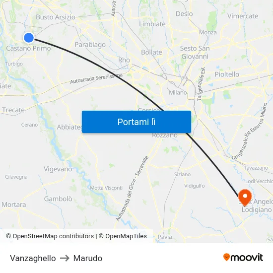 Vanzaghello to Marudo map