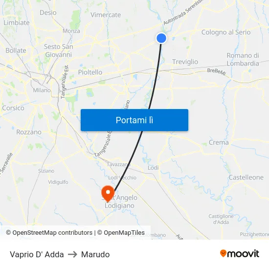 Vaprio D' Adda to Marudo map