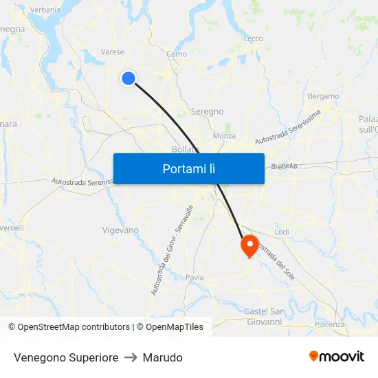 Venegono Superiore to Marudo map
