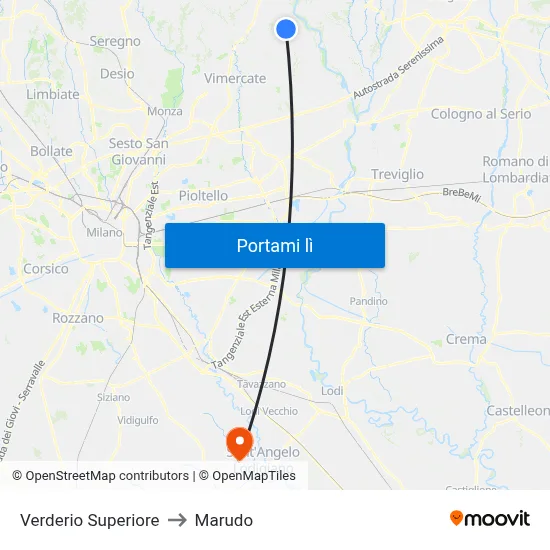 Verderio Superiore to Marudo map