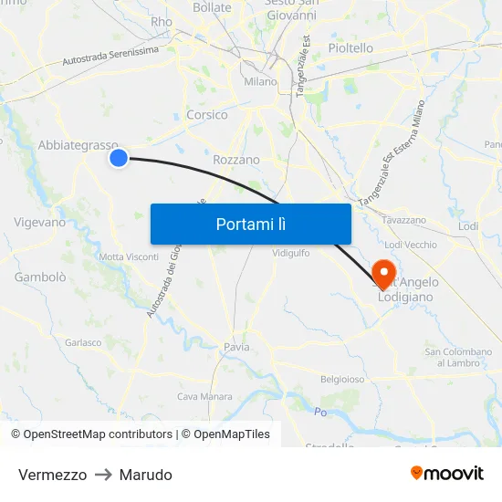 Vermezzo to Marudo map