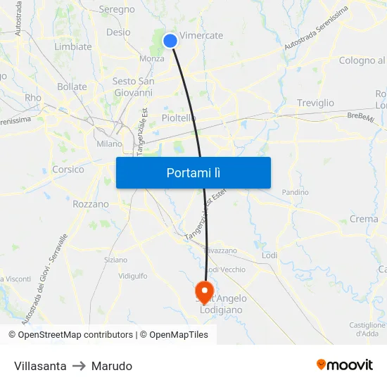 Villasanta to Marudo map