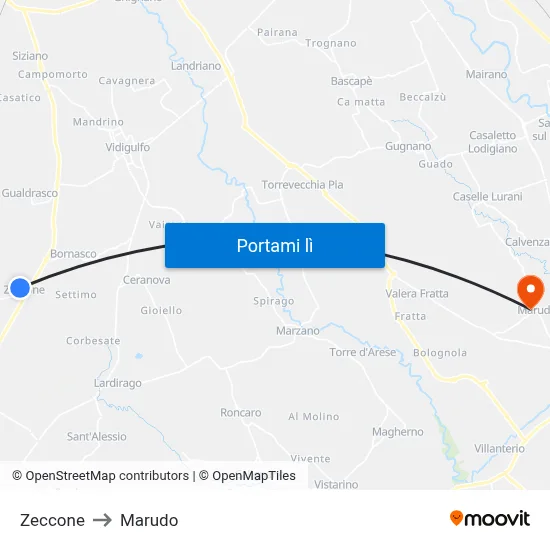 Zeccone to Marudo map