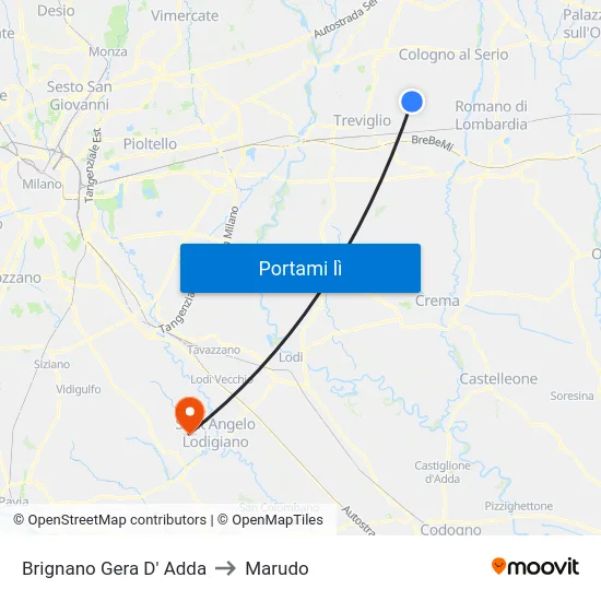 Brignano Gera D' Adda to Marudo map