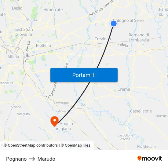 Pognano to Marudo map