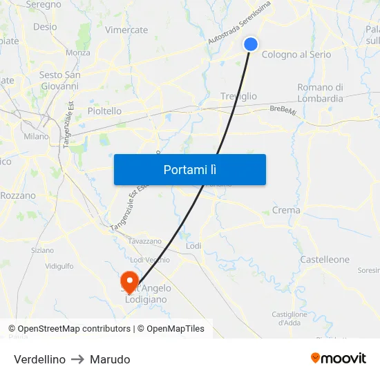 Verdellino to Marudo map