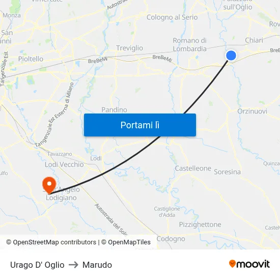 Urago D' Oglio to Marudo map