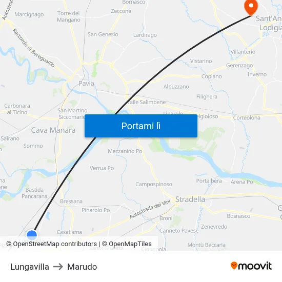 Lungavilla to Marudo map