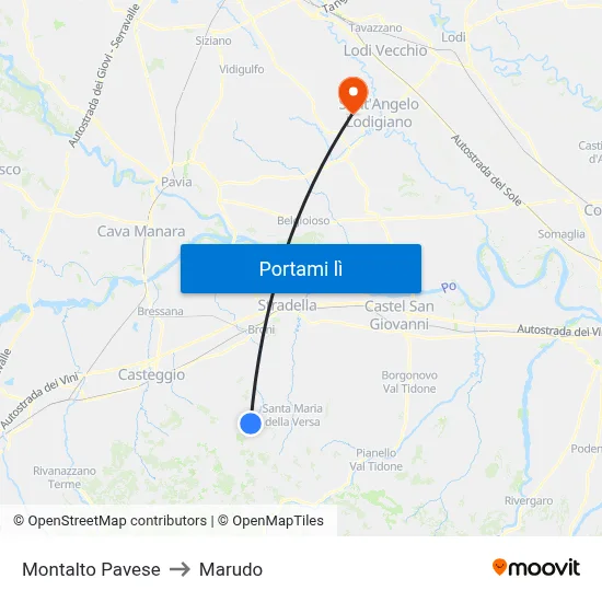 Montalto Pavese to Marudo map