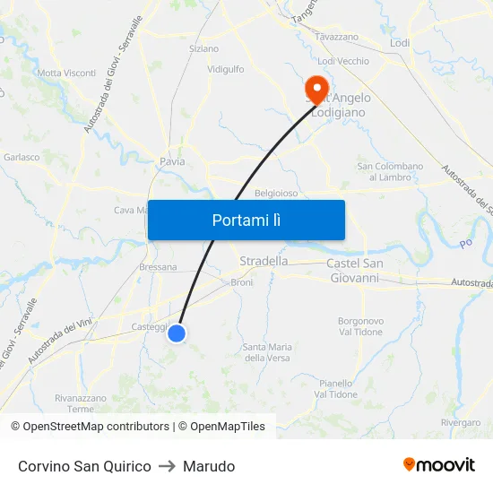 Corvino San Quirico to Marudo map