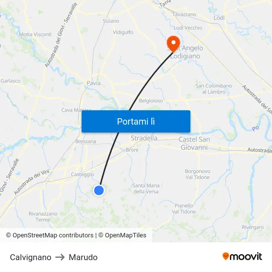 Calvignano to Marudo map